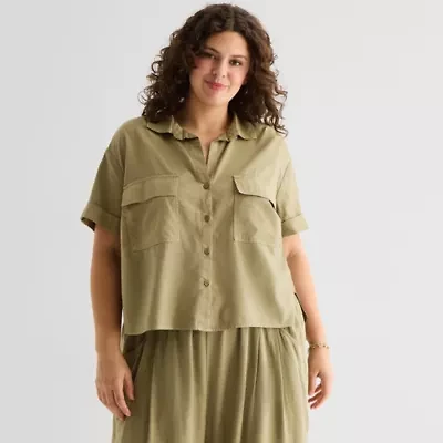 a.n.a Womens Plus Short Sleeve Blouse