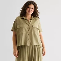 a.n.a Womens Plus Short Sleeve Blouse