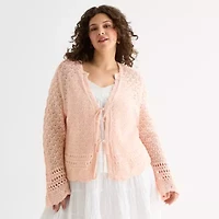 a.n.a Womens V Neck Long Sleeve Tie Plus Cardigan