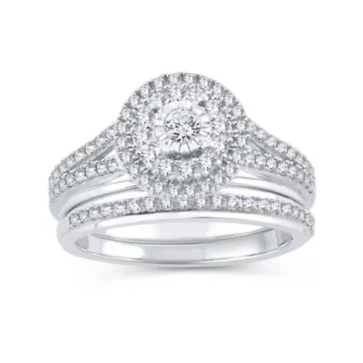 Womens 1/ CT. T.W. Natural Diamond 10K White Gold Round Bridal Set