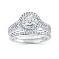 Womens 1/2 CT. T.W. Natural Diamond 10K White Gold Round Bridal Set