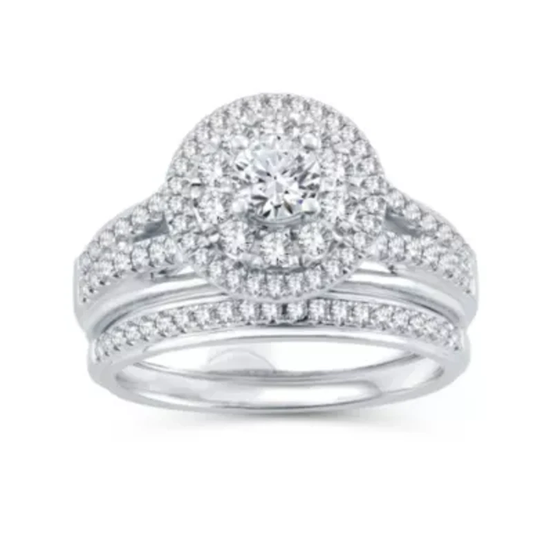 Womens 1 1/10 CT. T.W.  Natural Diamond 10K White Gold Round Bridal Set