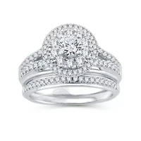 Womens 1 1/10 CT. T.W.  Natural Diamond 10K White Gold Round Bridal Set