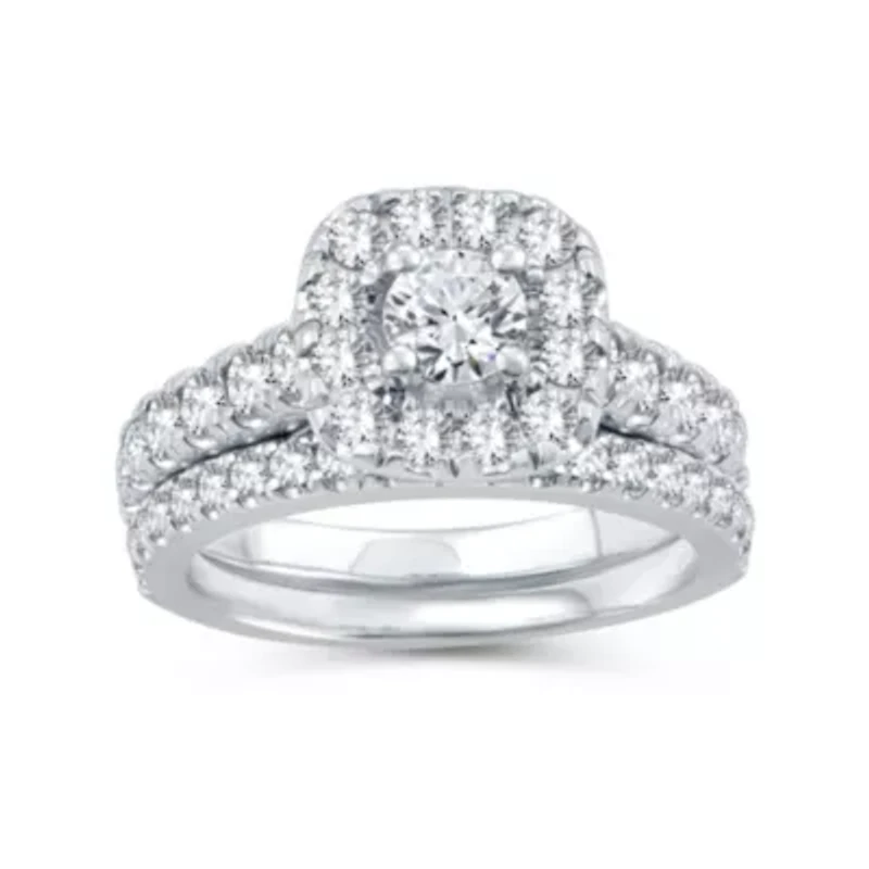 Womens 1 1/2 CT. T.W. Natural Diamond 10K White Gold Cushion Bridal Set