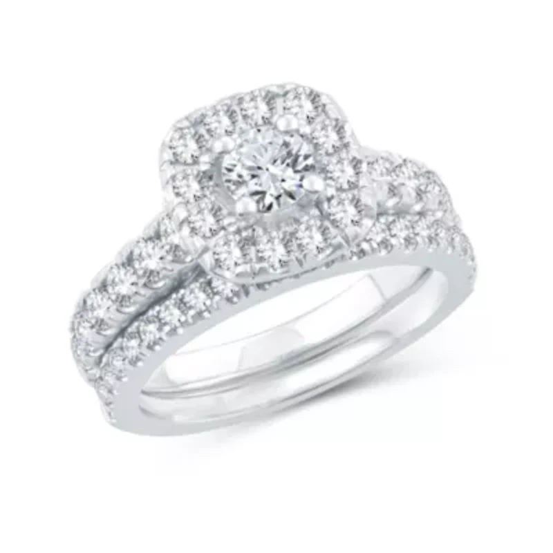 Womens 1 1/2 CT. T.W. Natural Diamond 10K White Gold Cushion Bridal Set
