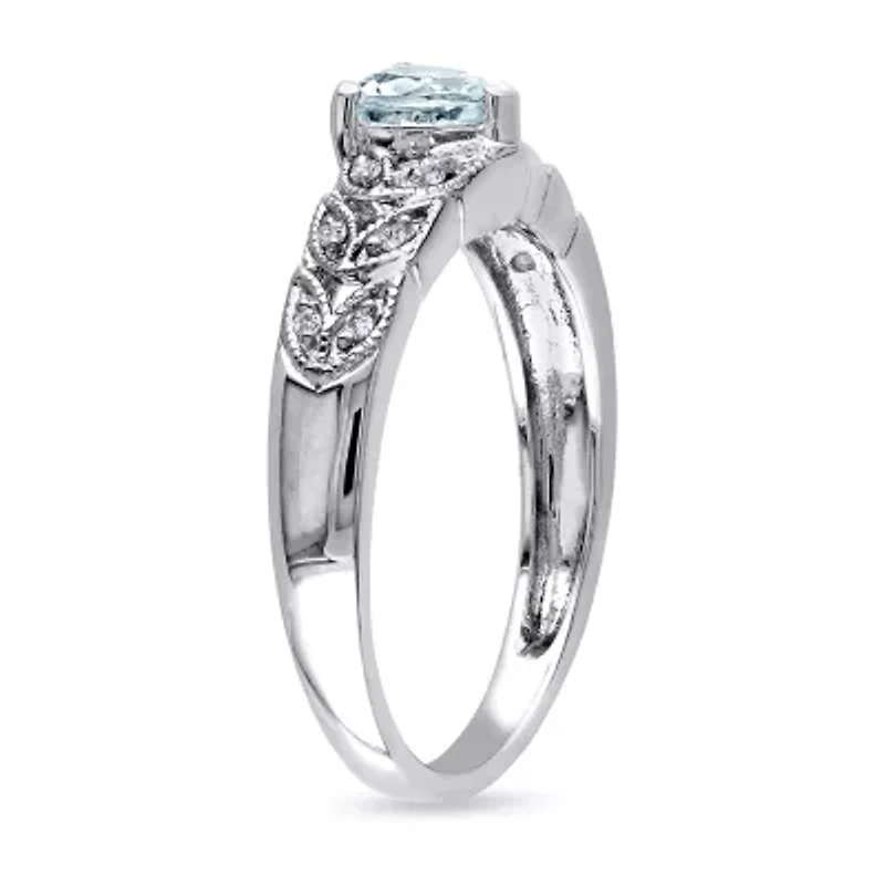 Modern Bride Gemstone Womens Diamond Accent Genuine Blue Aquamarine Sterling Silver Heart Promise Ring