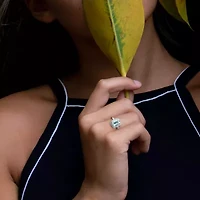 Modern Bride Gemstone Womens Diamond Accent Genuine Blue Aquamarine 10K White Gold Engagement Ring