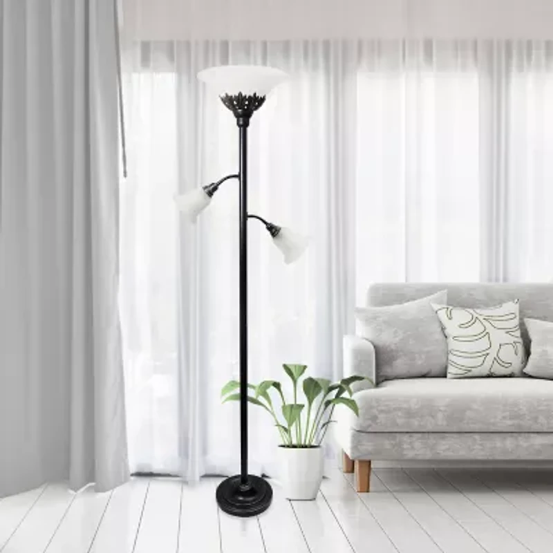3 Light Floor Lamp with Scalloped Glass Shades