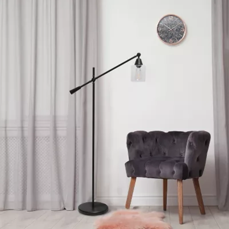 Lalia Home Swing Arm Floor Lamp with Clear Glass Cylindrical Shade