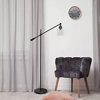 Lalia Home Swing Arm Floor Lamp with Clear Glass Cylindrical Shade