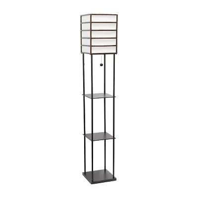1 Light Metal Etagere Floor Lamp with Storage Shelves