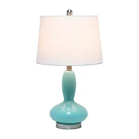 Lalia Home Glass Dollop With White Fabric Shade Table Lamp