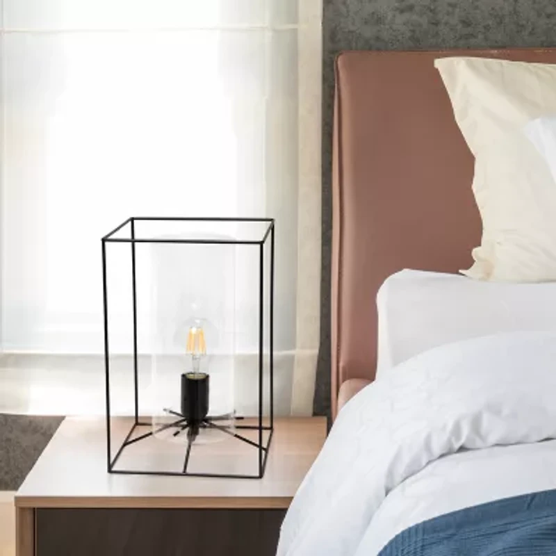 All the Rages Large Black Metal Frame With Clear Shade Glass Table Lamp