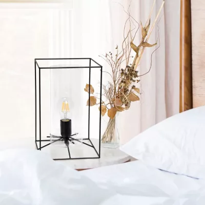 All the Rages Large Black Metal Frame With Clear Shade Glass Table Lamp