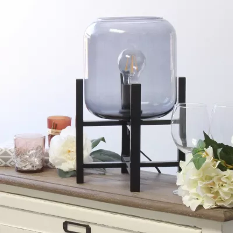 All the Rages Black Wood Mounted Lamp With Clear Glass Table