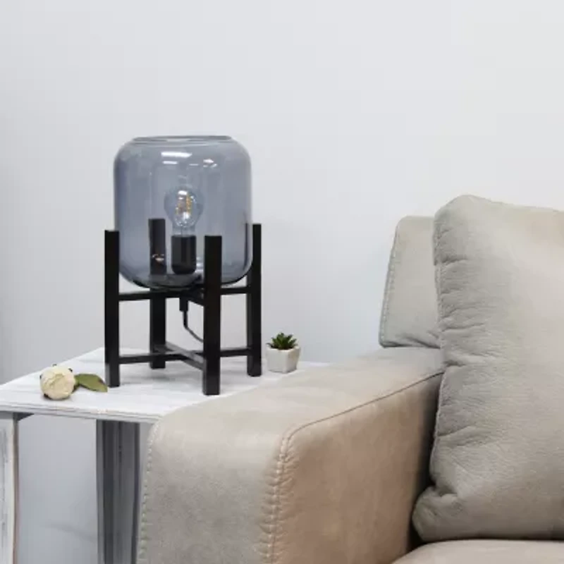 All the Rages Black Wood Mounted Lamp With Clear Glass Table