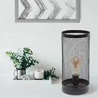 All the Rages Black Mesh Cylindrical Steel Metal Table Lamp