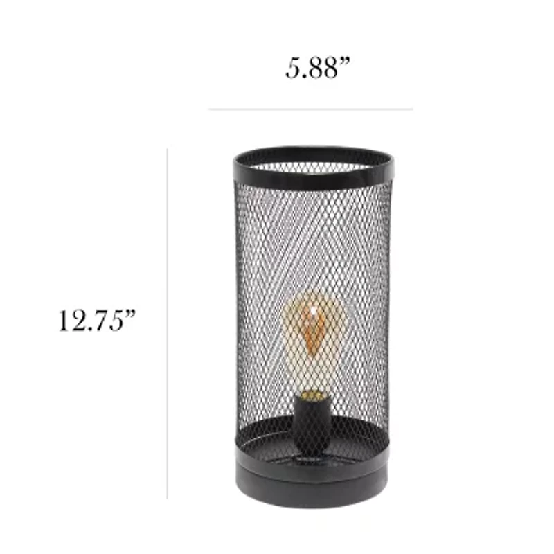 All the Rages Black Mesh Cylindrical Steel Metal Table Lamp