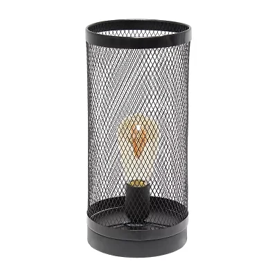 All the Rages Black Mesh Cylindrical Steel Metal Table Lamp