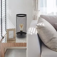 All the Rages Black Mesh Cylindrical Steel Metal Table Lamp