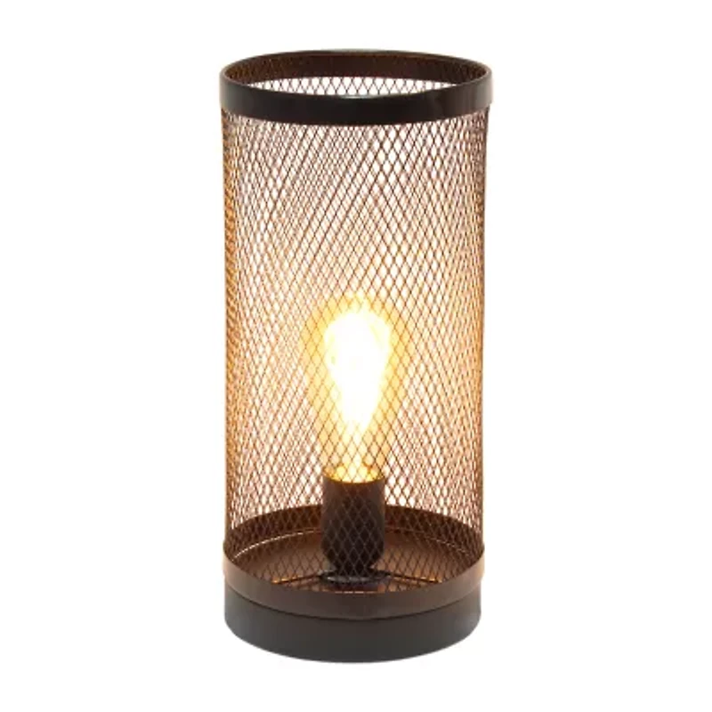 All the Rages Black Mesh Cylindrical Steel Metal Table Lamp
