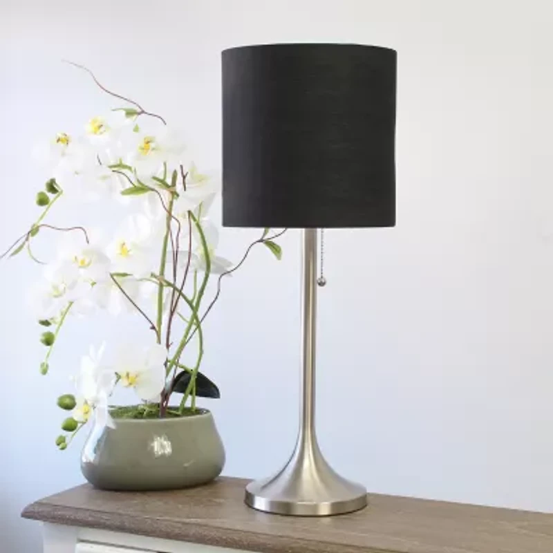 All the Rages Brushed Nickel Tapered With Black Shade Metal Table Lamp