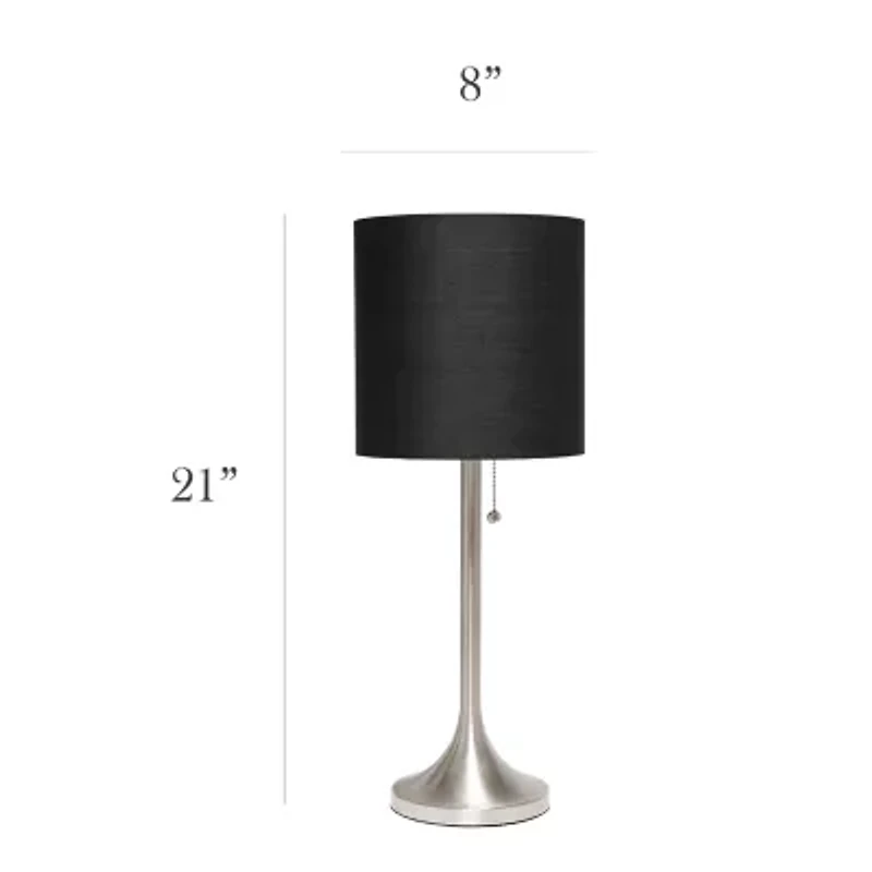 All the Rages Brushed Nickel Tapered With Black Shade Metal Table Lamp