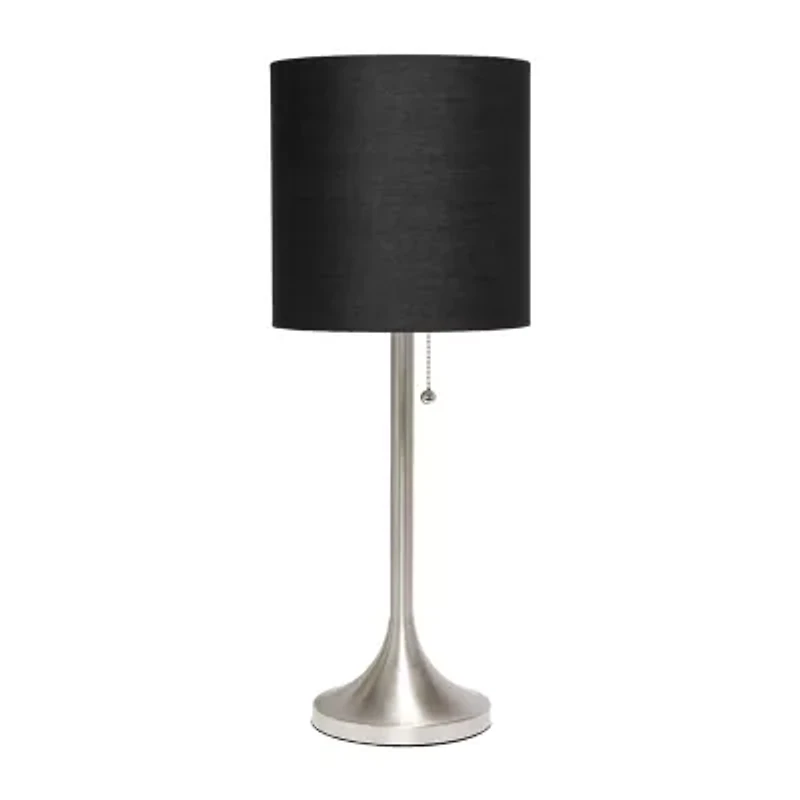 All the Rages Brushed Nickel Tapered With Black Shade Metal Table Lamp