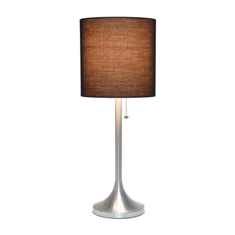 All the Rages Brushed Nickel Tapered With Black Shade Metal Table Lamp