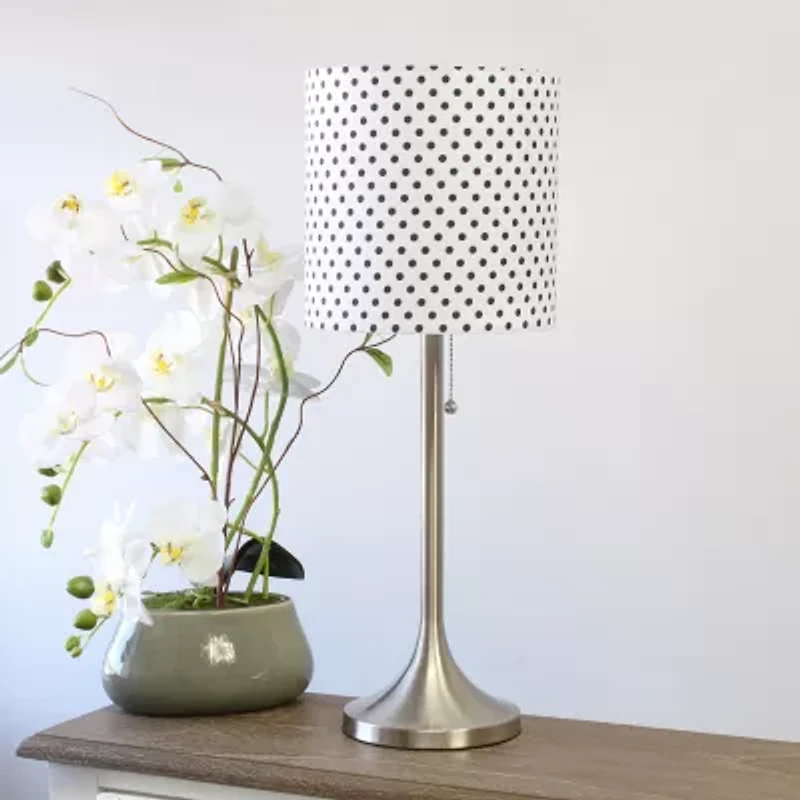 All the Rages Brushed Nickel Tapered With Black Shade Metal Table Lamp