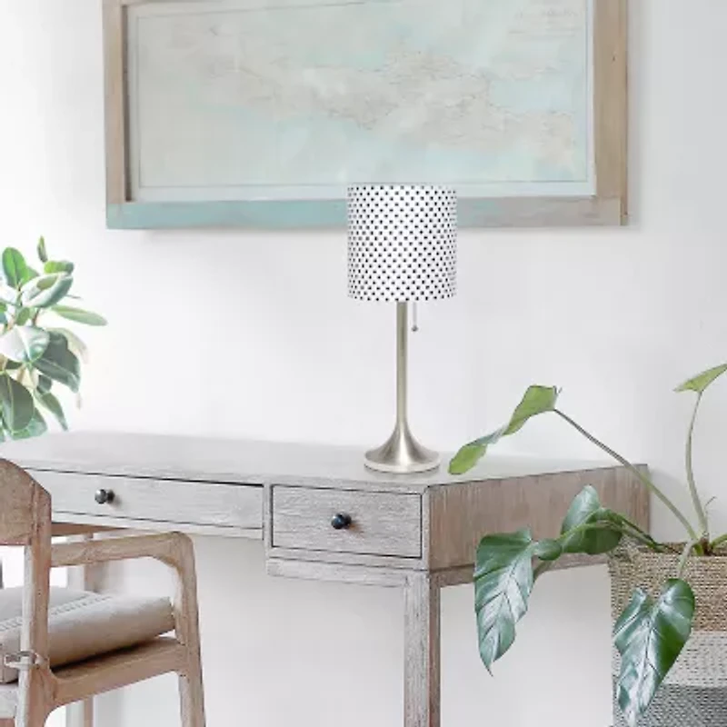 All the Rages Brushed Nickel Tapered With Black Shade Metal Table Lamp