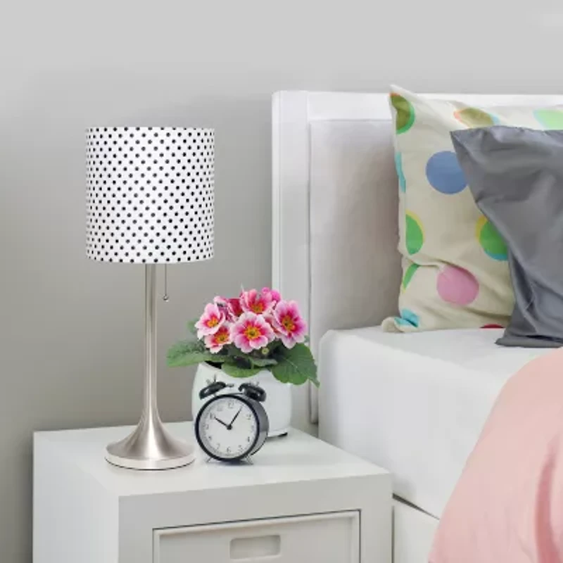 All the Rages Brushed Nickel Tapered With Black Shade Metal Table Lamp