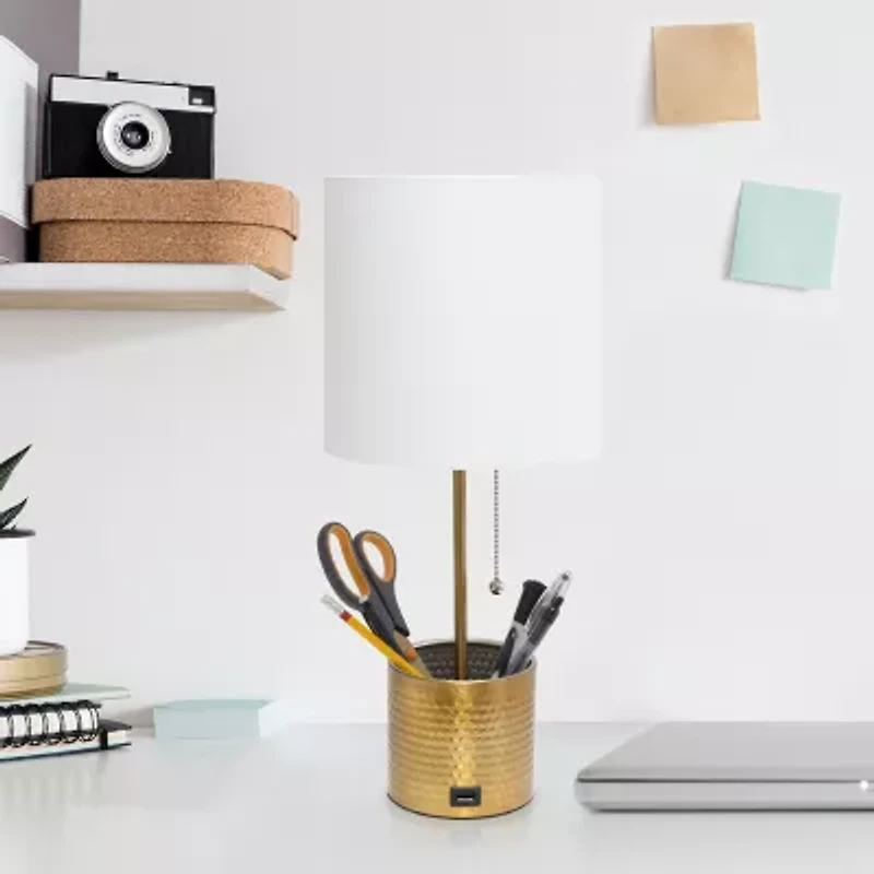 All the Rages Black And White Hammered Usb Metal Table Lamp