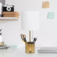 All the Rages Black And White Hammered Usb Metal Table Lamp