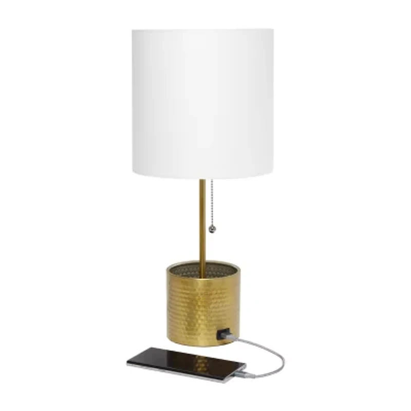 All the Rages Black And White Hammered Usb Metal Table Lamp