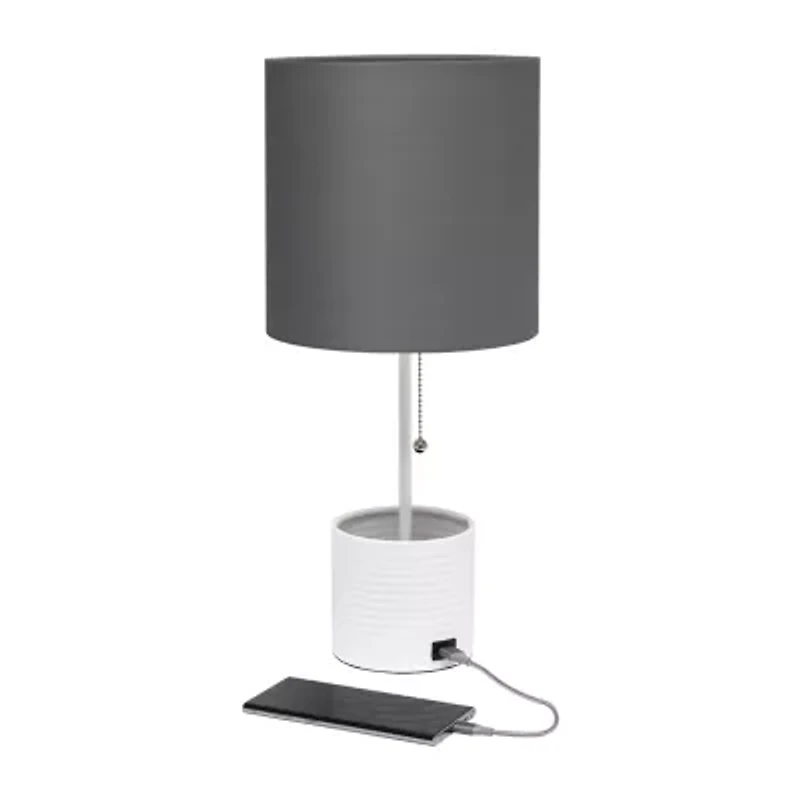 All the Rages Black And White Hammered Usb Metal Table Lamp