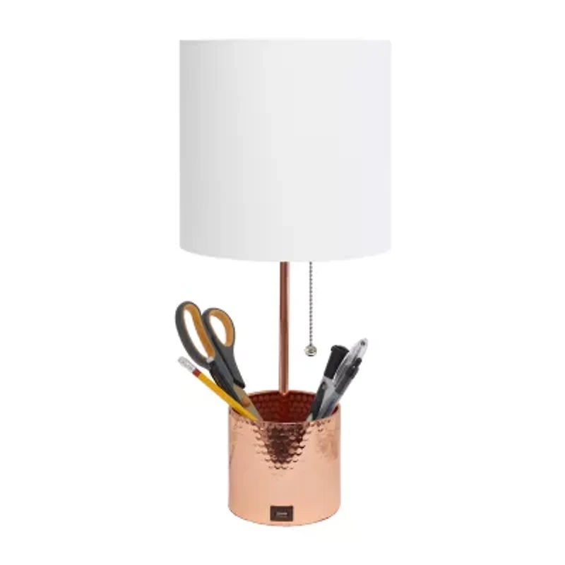 All the Rages Black And White Hammered Usb Metal Table Lamp