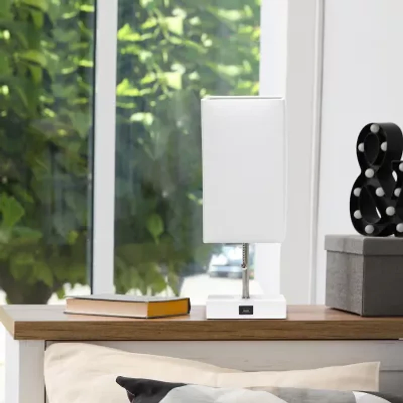 All the Rages Brushed Nickel And Brass Petite Stick Metal Table Lamp