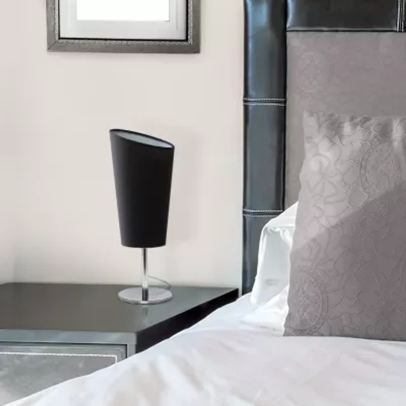 All the Rages Black Mini Chrome With Angled Shade Metal Table Lamp