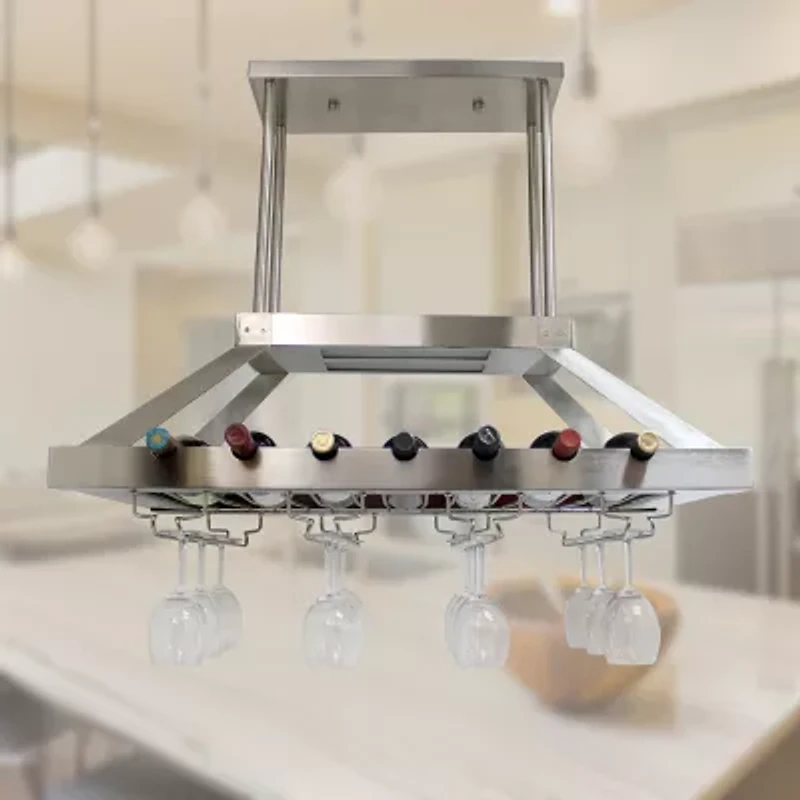 All the Rages Brushed Nickel 2 Light Led Overhead Wine Rack Pendant