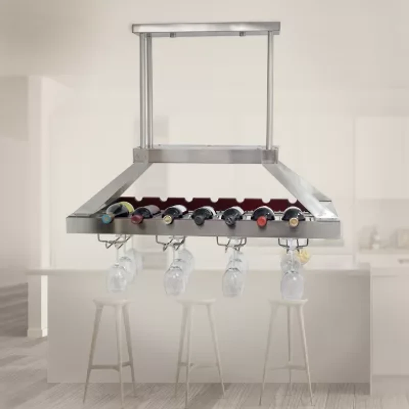 All the Rages Brushed Nickel 2 Light Led Overhead Wine Rack Pendant