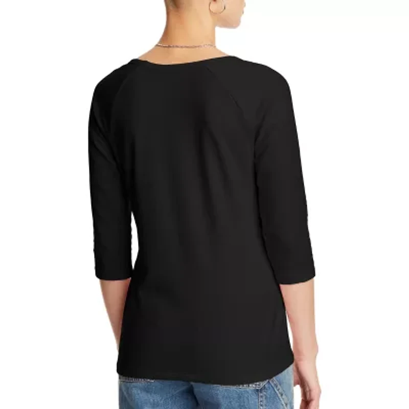 Hanes Womens Round Neck 3/4 Sleeve Active T-Shirt