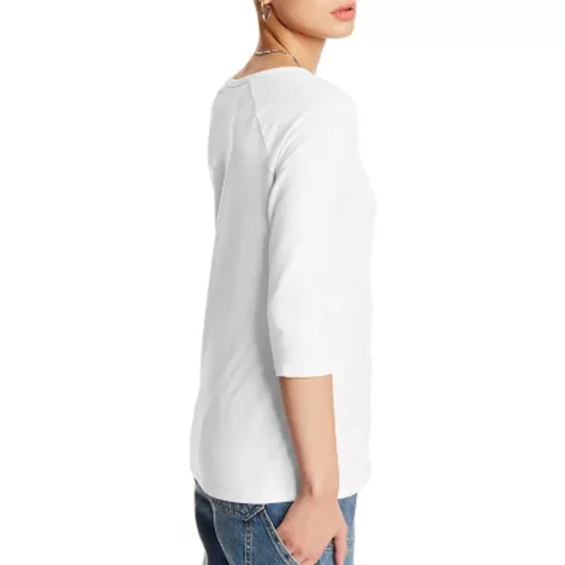 Hanes Womens Round Neck 3/4 Sleeve Active T-Shirt