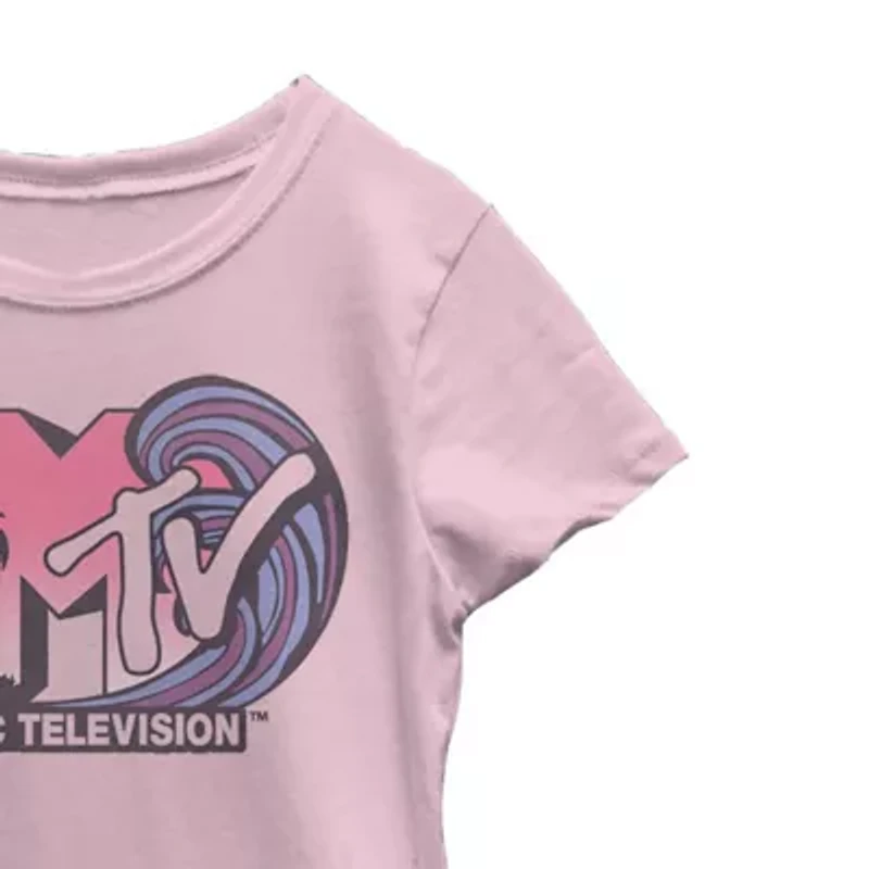 Little & Big Kid Girls Crew Neck Short Sleeve Regular Fit MTV Graphic T-Shirt