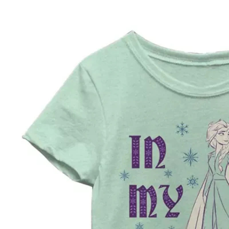 Disney Little & Big Kid Girls Crew Neck Short Sleeve Slim Fit Princess Frozen Graphic T-Shirt