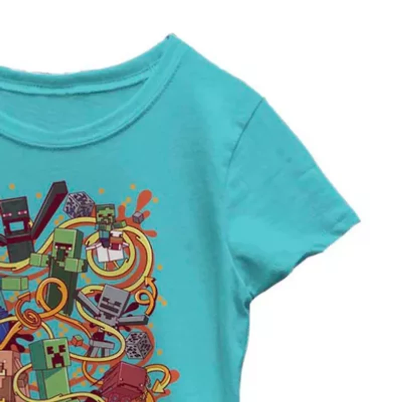 Little & Big Kid Girls Crew Neck Short Sleeve Regular Fit Minecraft Graphic T-Shirt