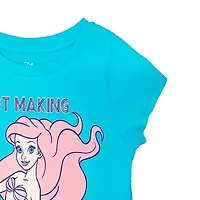 Disney Collection Little & Big Kid Girls Crew Neck Short Sleeve Regular Fit Ariel Princess The Mermaid Graphic T-Shirt