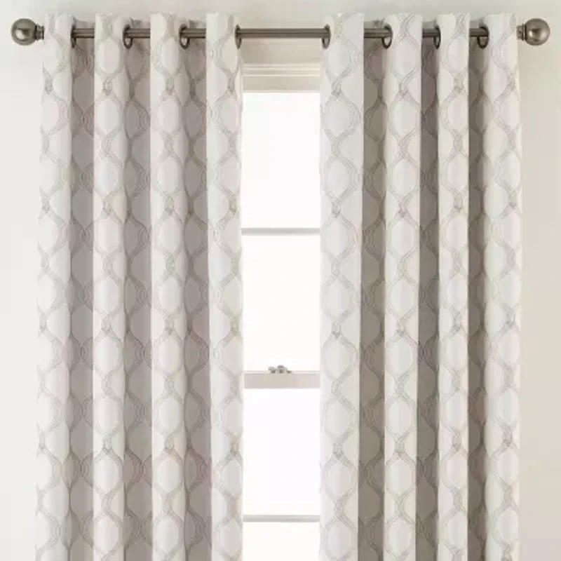 Max Blackout Prescott Grommet Top Embroidered 100% Single Curtain Panel