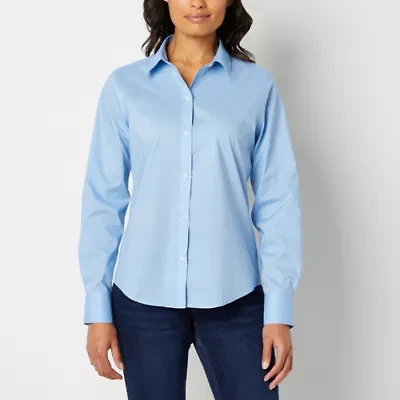 Liz Claiborne Womens Vent Long Sleeve Regular Fit Poplin Button-Down Shirt