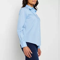 Liz Claiborne Womens Vent Long Sleeve Regular Fit Poplin Button-Down Shirt